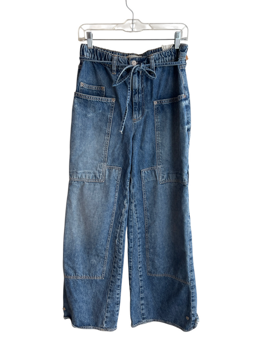 We The Free Size S Medium Wash Cotton Elastic Drawstring Zip Fly Wide Leg Jeans Medium Wash / S