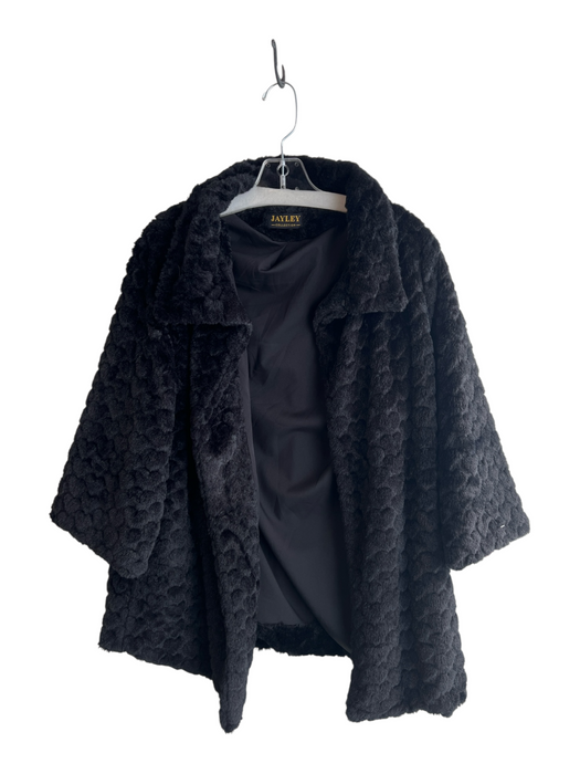 Jayley Size Est S Black Modacrylic Open Front Faux Fur Collared Jacket Black / Est S
