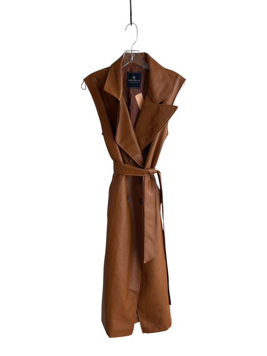 Bagatelle Size S Brown Faux Leather Lapel Sleeveless Waist tie Jacket Brown / S