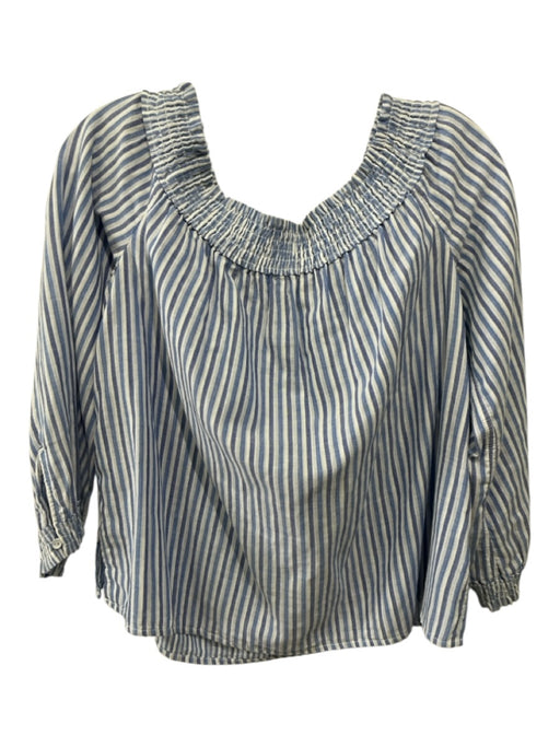 Rag & Bone Jean Size M Blue & White Cotton Striped Elastic Neck Long Sleeve Top Blue & White / M