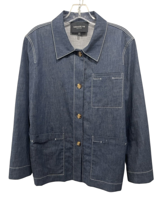 Lafayette 148 Size M Blue Cotton Button Up Pockets Long Sleeve Top Blue / M