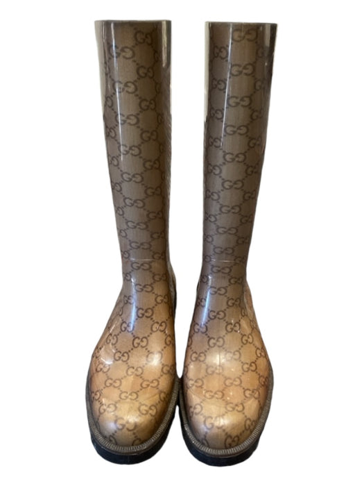 Gucci Shoe Size 37 Tan & brown Rubber Lug Sole Almond Toe Calf Height Rainboots Tan & brown / 37