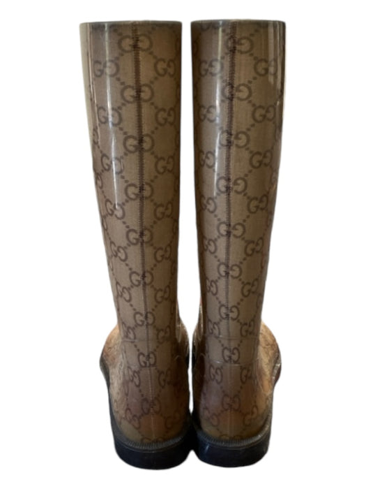 Gucci Shoe Size 37 Tan & brown Rubber Lug Sole Almond Toe Calf Height Rainboots Tan & brown / 37