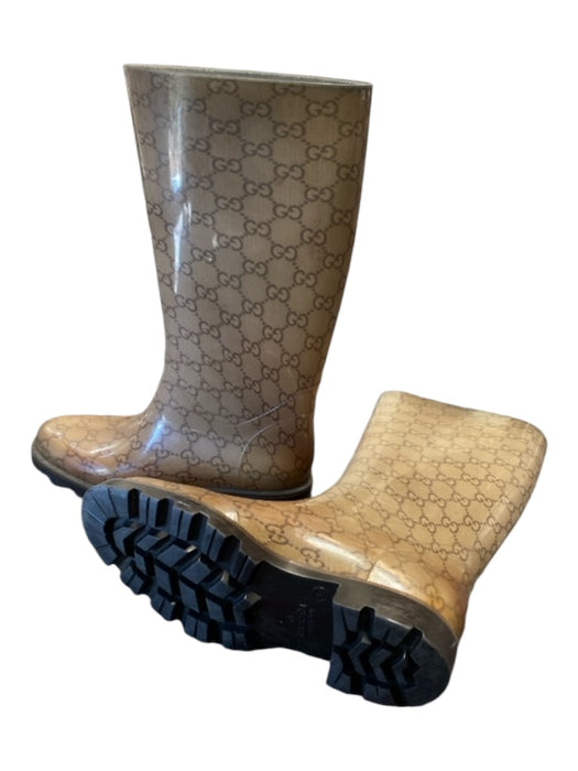 Gucci Shoe Size 37 Tan & brown Rubber Lug Sole Almond Toe Calf Height Rainboots Tan & brown / 37