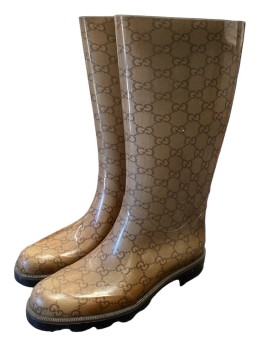 Gucci Shoe Size 37 Tan & brown Rubber Lug Sole Almond Toe Calf Height Rainboots Tan & brown / 37