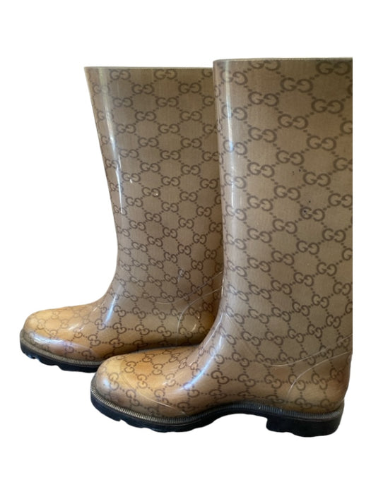 Gucci Shoe Size 37 Tan & brown Rubber Lug Sole Almond Toe Calf Height Rainboots Tan & brown / 37