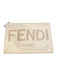 Fendi Cream Leather Top Zipper Gold Hardware Logo Pochette Clutch Cream