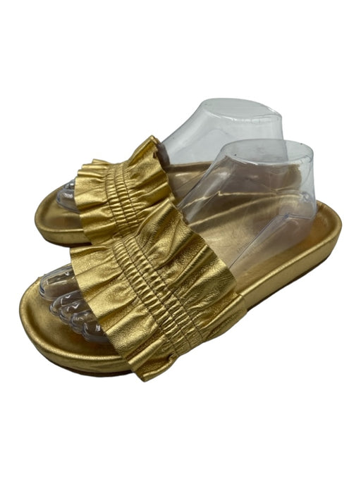 Ulla Johnson Shoe Size 38 Gold Leather Ruffle Open Toe Flat Slide Sandals Gold / 38