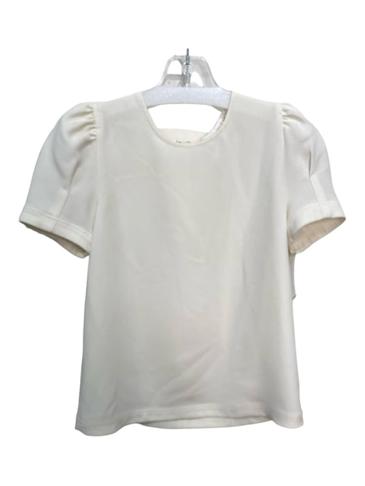A.L.C. Size 0 Off White Polyester Round Neck Short Sleeve Back Zip Pleat Top Off White / 0