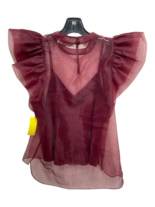 Jonathan Simkhai Size XS Burgundy Polyester Sheer Slip Inc Ruffles Top Burgundy / XS