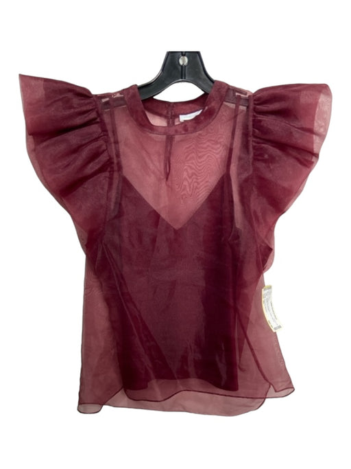 Jonathan Simkhai Size XS Burgundy Polyester Sheer Slip Inc Ruffles Top Burgundy / XS