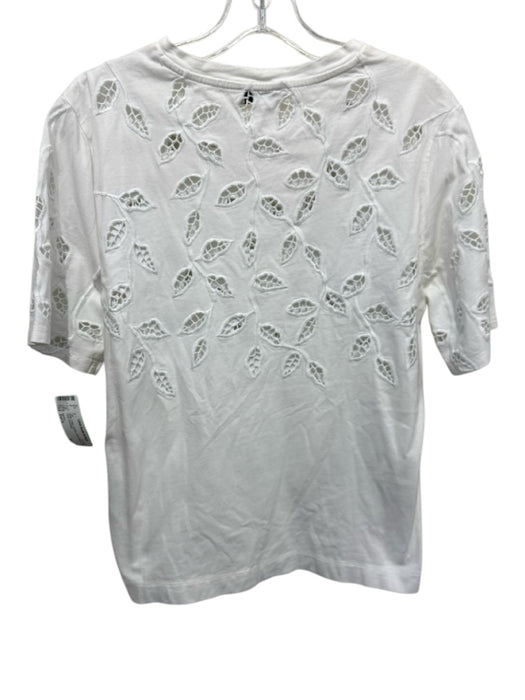 Sandro Size Est S White Cotton Eyelets Short Sleeve Leaf Detail Top White / Est S