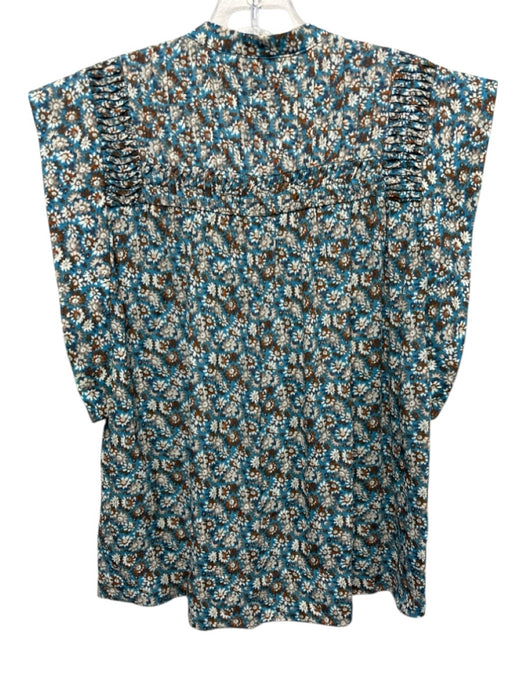 Joie Size XS Blue & Multi Viscose 1/4 Button Sleeveless Floral Top Blue & Multi / XS