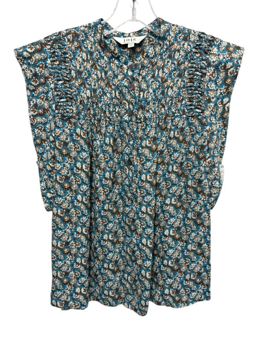 Joie Size XS Blue & Multi Viscose 1/4 Button Sleeveless Floral Top Blue & Multi / XS