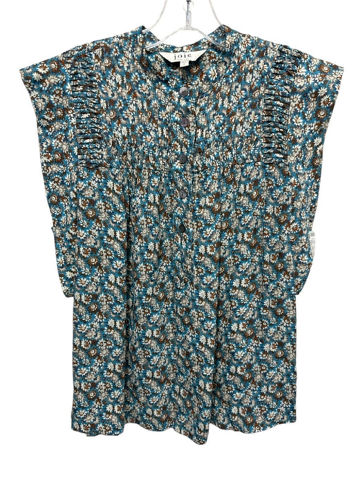Joie Size XS Blue & Multi Viscose 1/4 Button Sleeveless Floral Top Blue & Multi / XS