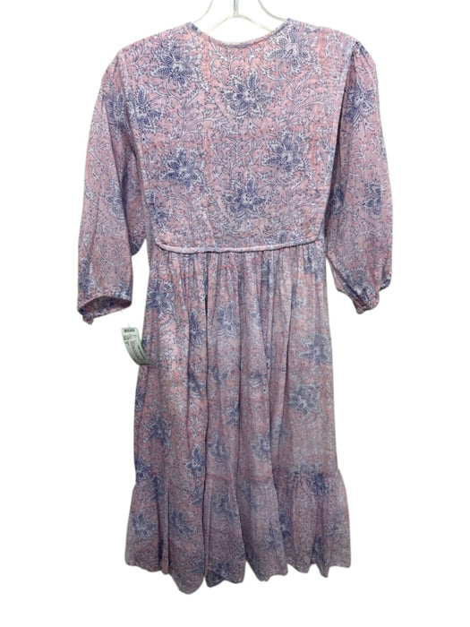Dolma Size S Pink Cotton Tie Front Floral 3/4 Sleeve Pockets Dress Pink / S