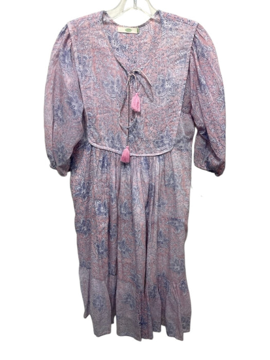 Dolma Size S Pink Cotton Tie Front Floral 3/4 Sleeve Pockets Dress Pink / S