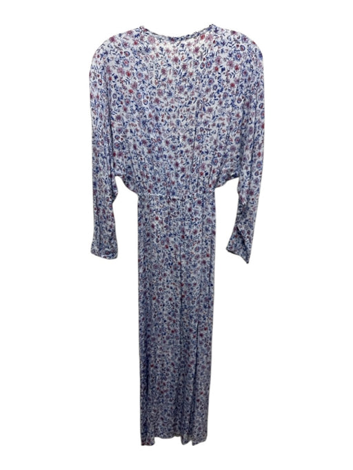 Poupette St. Barth Size XS Blue Multi Viscose V Neck Long Sleeve Slit Dress Blue Multi / XS