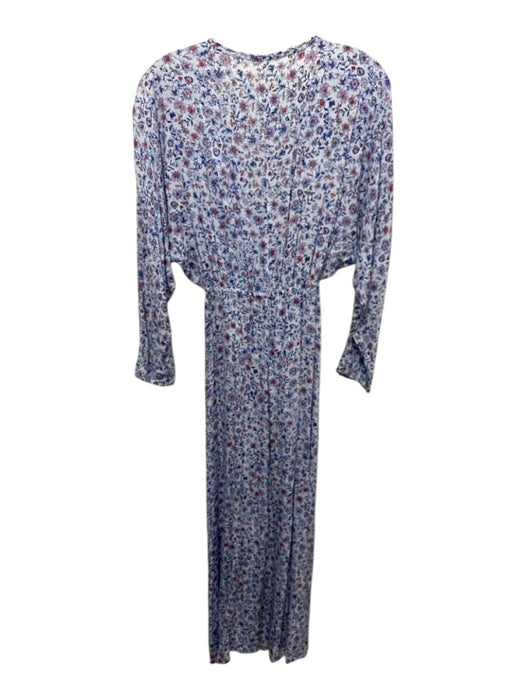 Poupette St. Barth Size XS Blue Multi Viscose V Neck Long Sleeve Slit Dress Blue Multi / XS