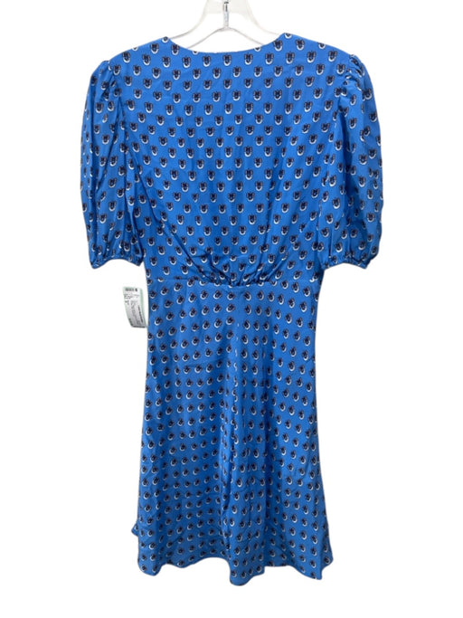 Staud Size 0 Blue Rayon Blend V Neck Puff Sleeve Printed Mini Dress Blue / 0