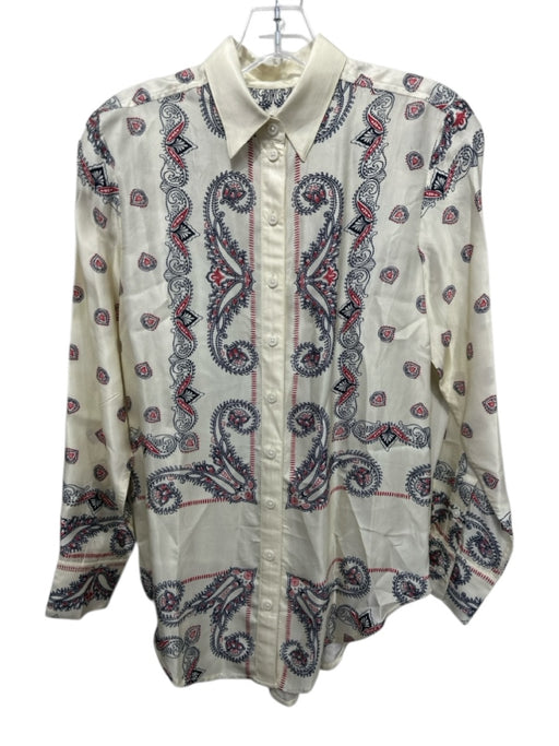 J Crew Size XXS Cream & Multi Viscose Blend Button Front Long Sleeve Paisley Top Cream & Multi / XXS