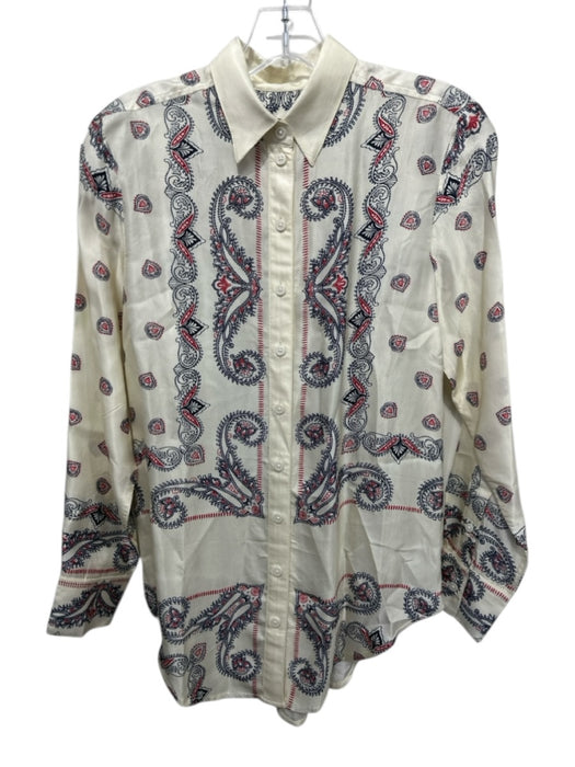J Crew Size XXS Cream & Multi Viscose Blend Button Front Long Sleeve Paisley Top Cream & Multi / XXS