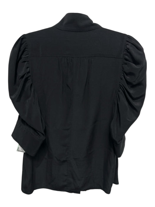 Frame Size XS Black Silk Puff Sleeves Button Front Top Black / XS