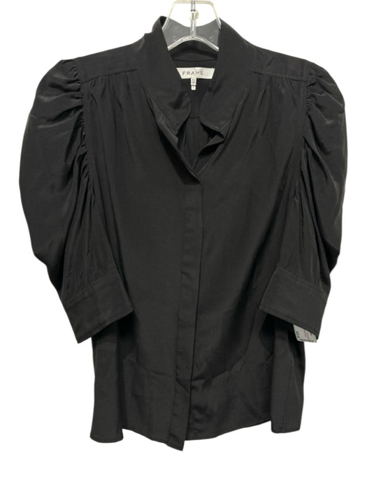 Frame Size XS Black Silk Puff Sleeves Button Front Top Black / XS
