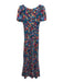 Staud Size 0 Navy & Multi Poly Blend Short Sleeve Floral Print Leg Slit Dress Navy & Multi / 0