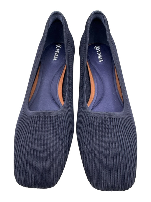 Vivaia Shoe Size 41 Navy Blue Textile Square Toe Ribbed Block Heel Pumps Navy Blue / 41