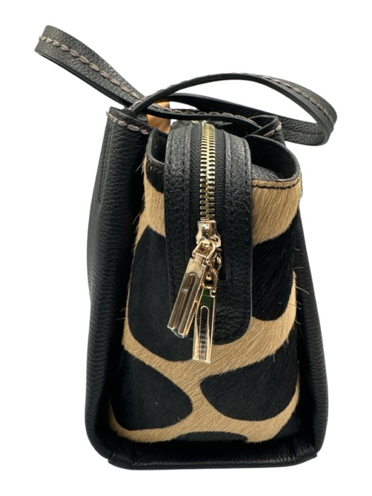 Visiona' Black & Tan Leather Pony Hair Hand & Crossbody Zip Close Bag Black & Tan / M
