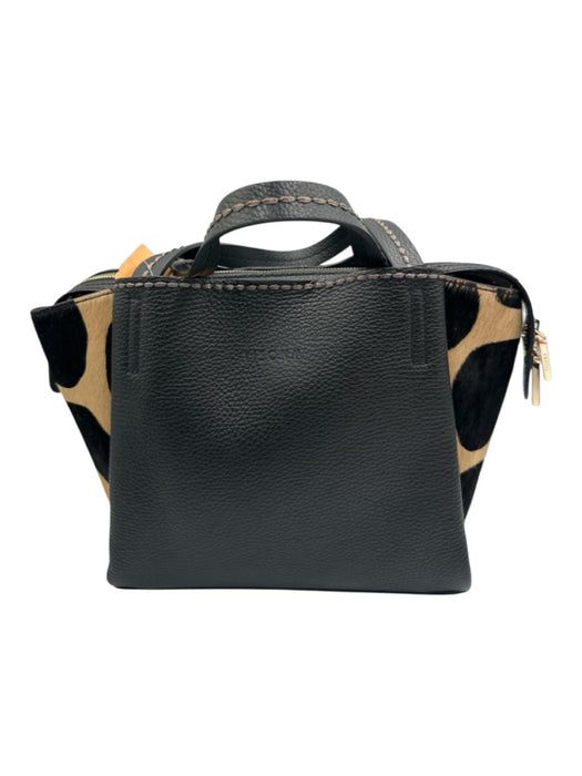 Visiona' Black & Tan Leather Pony Hair Hand & Crossbody Zip Close Bag Black & Tan / M
