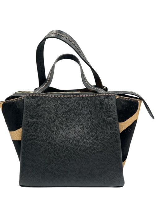 Visiona' Black & Tan Leather Pony Hair Hand & Crossbody Zip Close Bag Black & Tan / M
