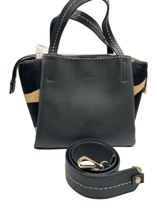 Visiona' Black & Tan Leather Pony Hair Hand & Crossbody Zip Close Bag Black & Tan / M
