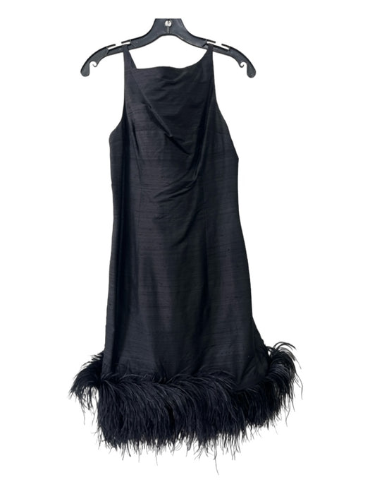 Muse Size 6 Black Missing Fabric High Neck Feather Trim Tank Dress Black / 6