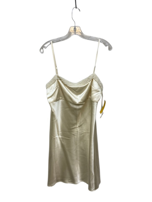 Reformation Size L Cream Silk Spaghetti Strap Beaded Keyhole Back Dress Cream / L
