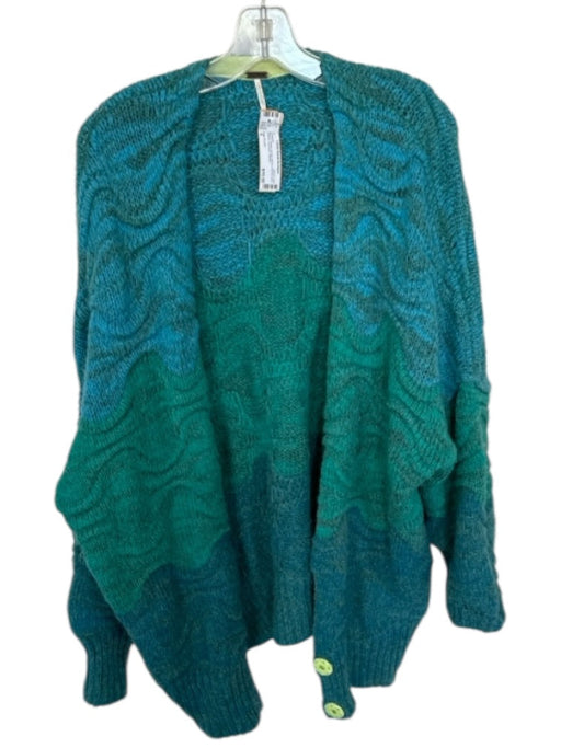 Free People Size S Blue & Green Acrylic Blend Chunky Knit Ombre Oversize Sweater Blue & Green / S