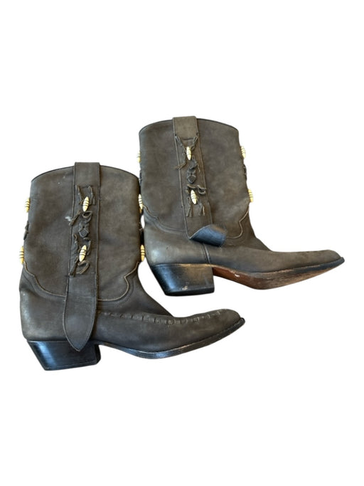 Dingo Shoe Size 9M Dark Brown Leather Bone Beaded Cowboy Boots Dark Brown / 9M