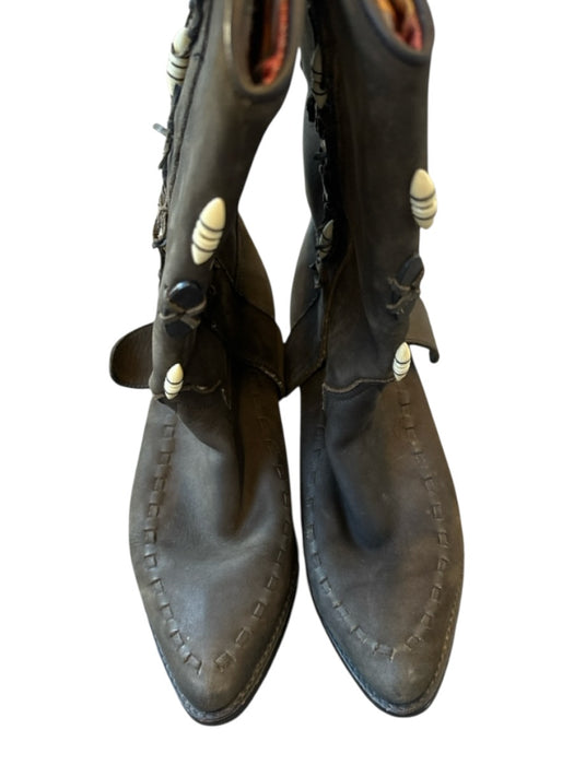 Dingo Shoe Size 9M Dark Brown Leather Bone Beaded Cowboy Boots Dark Brown / 9M
