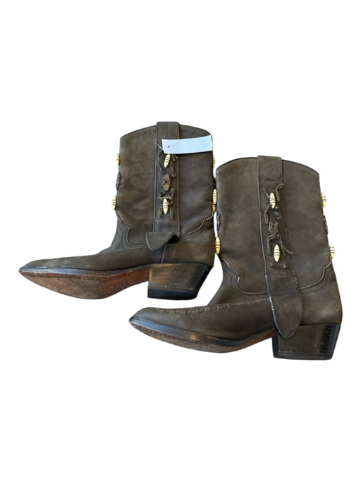 Dingo Shoe Size 9M Dark Brown Leather Bone Beaded Cowboy Boots Dark Brown / 9M