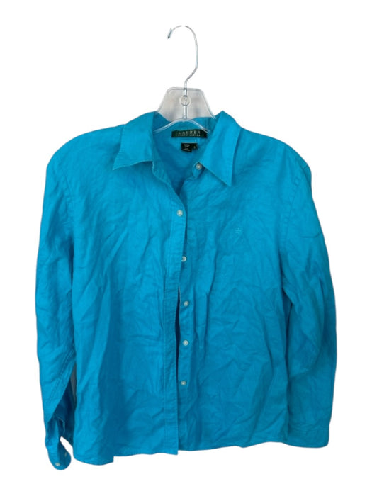 Lauren Ralph Lauren Size S Aqua Linen Long Sleeve Button Down Top Aqua / S