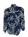Eloise Size M Navy & Cream Silk Long Sleeve Flowers Button Down Top Navy & Cream / M