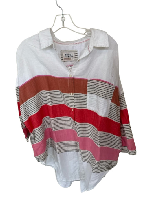 Holding Horses Size M/L White & Pink Cotton Long Sleeve Striped Button Down Top White & Pink / M/L