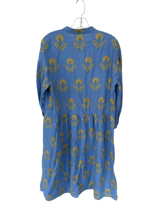 Zara Size XS Blue & Yellow Cotton Long Sleeve Embroidered Flowers Buttons Dress Blue & Yellow / XS