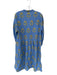 Zara Size XS Blue & Yellow Cotton Long Sleeve Embroidered Flowers Buttons Dress Blue & Yellow / XS