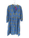 Zara Size XS Blue & Yellow Cotton Long Sleeve Embroidered Flowers Buttons Dress Blue & Yellow / XS