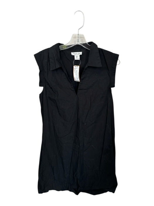 Rachel Zoe Size M Black Cotton Cap Sleeve Collar V Neck Shift Dress Black / M