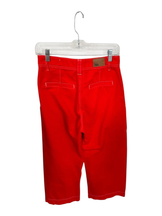Zara Size 4 Red Cotton High Waist Wide Leg Front Pockets Pants Red / 4