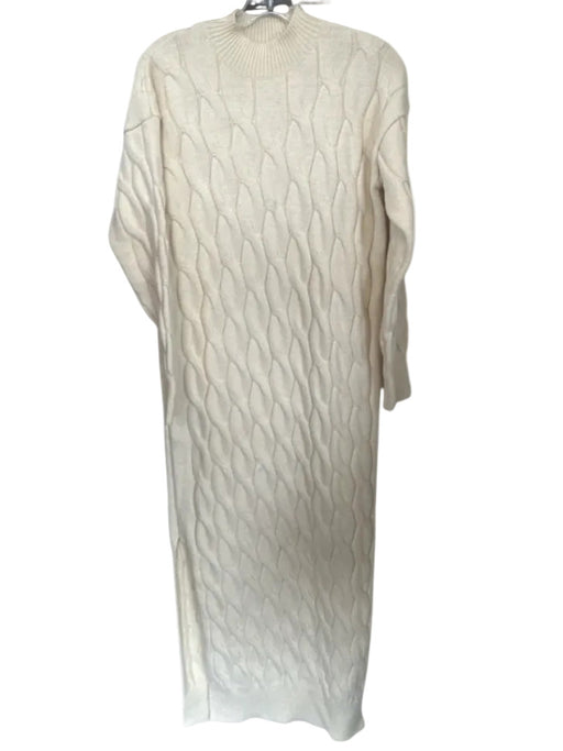 Line & Dot Size S Cream Acrylic Mock Neck Cable Knit Long Sleeve Maxi Dress Cream / S