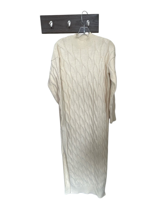 Line & Dot Size S Cream Acrylic Mock Neck Cable Knit Long Sleeve Maxi Dress Cream / S